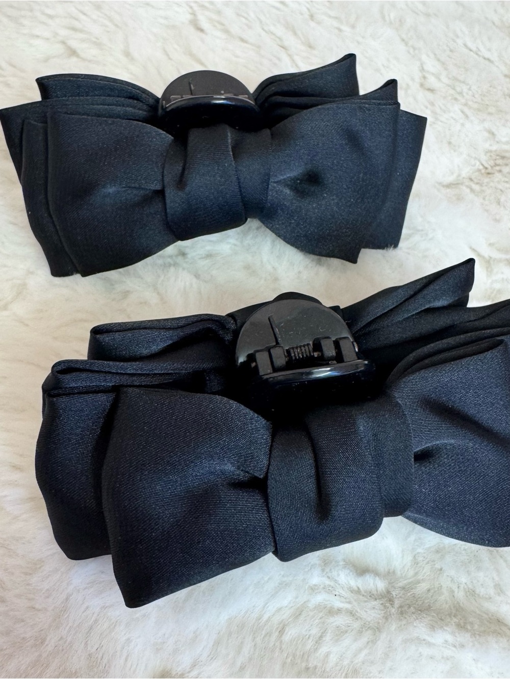 Black Bow Hair Claw Clip 2 Piece Set - Classic Satin Style